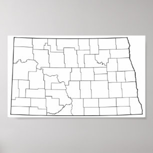 Affiche Carte vide d'ensemble des comtés du Dakota du Nord