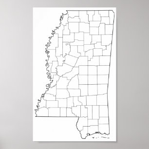 Affiche Carte vide d'ensemble des comtés du Mississippi