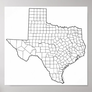 Affiche Carte vide d'ensemble des comtés du Texas