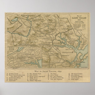 Affiche Carte vintage 1692 de Salem MA (1866)