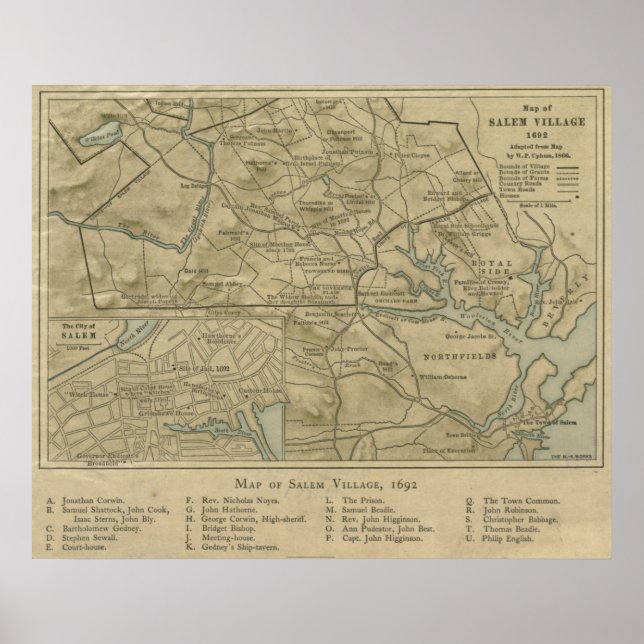 Affiche Carte vintage 1692 de Salem MA (1866) (Devant)