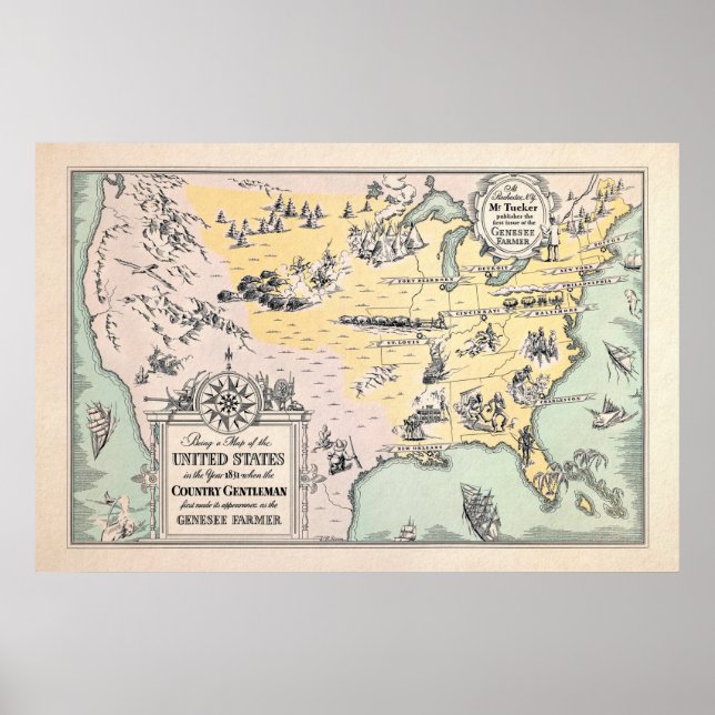 Affiche Carte vintage 1831 USA (Devant)