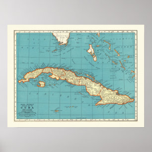 Affiche Carte vintage 18x24 de Cuba