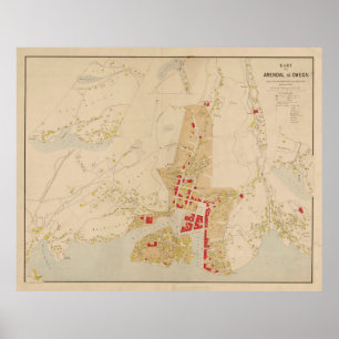 Affiche Carte Vintage Arendal Norway Map (1884)