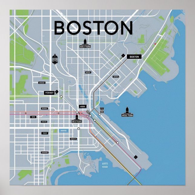 Affiche Carte vintage Boston Massachusetts, Boston Ma Us (Devant)