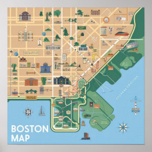 Affiche Carte vintage Boston Massachusetts, Boston Ma Us