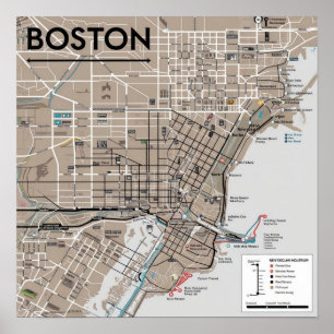 Affiche Carte vintage Boston Massachusetts, Boston Ma Us