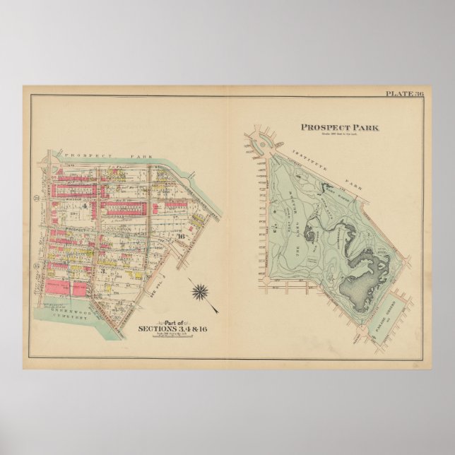 Affiche Carte vintage Brooklyn | George Washington Bromley (Devant)