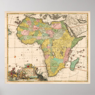 Affiche Carte Vintage Colorée De L'Afrique, 1690