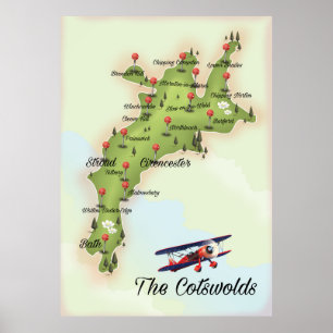 Affiche Carte Vintage Cotswolds