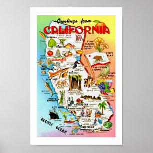 Affiche Carte vintage couleur Californie Imprimer
