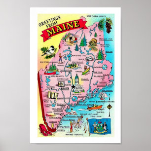 Affiche Carte Vintage couleur Maine Imprimer