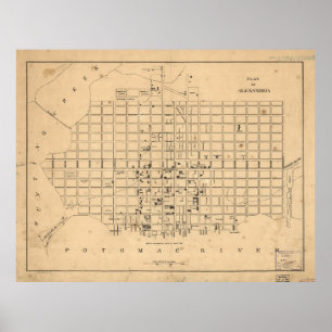 Affiche Carte vintage d'Alexandrie Virginie (1862)