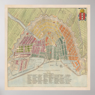 Affiche Carte Vintage d'Amsterdam (1835)