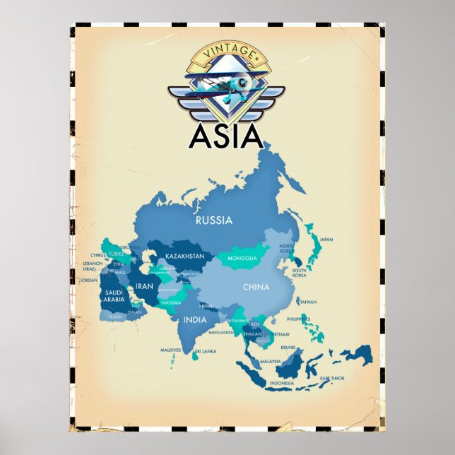 Affiche Carte Vintage d'Asie (Devant)