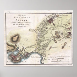 Affiche Carte vintage d'Athènes (1784)