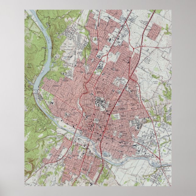 Affiche Carte vintage d'Austin Texas (1955) (Devant)