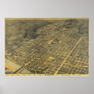 Affiche Carte vintage de Austin Texas (1887)
