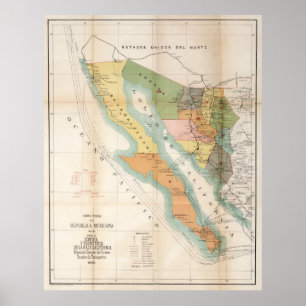 Affiche Carte vintage de Basse-Californie (1908)