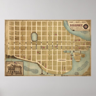 Affiche Carte vintage de Beaufort SC (années 1860)