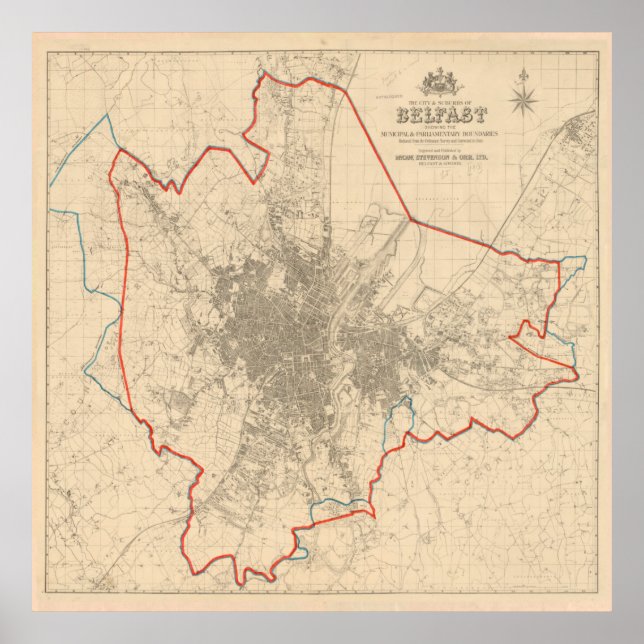 Affiche Carte vintage de Belfast Irlande (1913) (Devant)