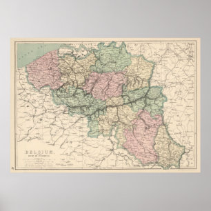 Affiche Carte vintage de Belgique (1873)