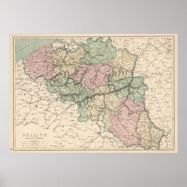 Affiche Carte vintage de Belgique (1873) (Devant)