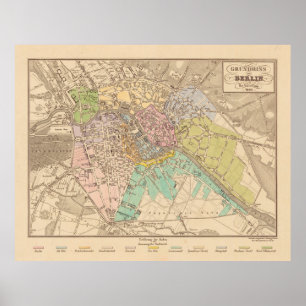 Affiche Carte vintage de Berlin Allemagne (1840)