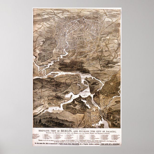 Affiche Carte vintage de Berlin Allemagne (1870) (Devant)