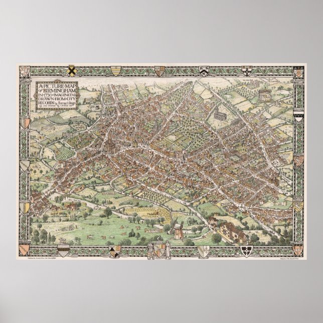 Affiche Carte vintage de Birmingham Angleterre (1923) (Devant)