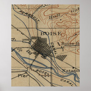 Affiche Carte vintage de Boise Idaho (1890)