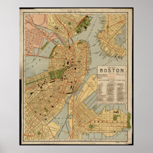 Affiche Carte vintage de Boston