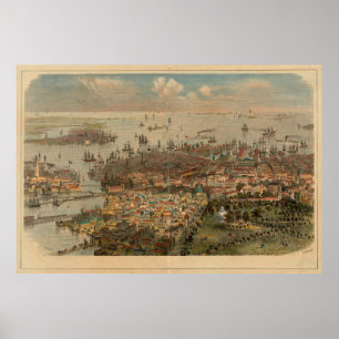 Affiche Carte vintage de Boston MA (1866)