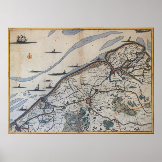 Affiche Carte vintage de Bruges Belgique (17ème siècle) (Devant)