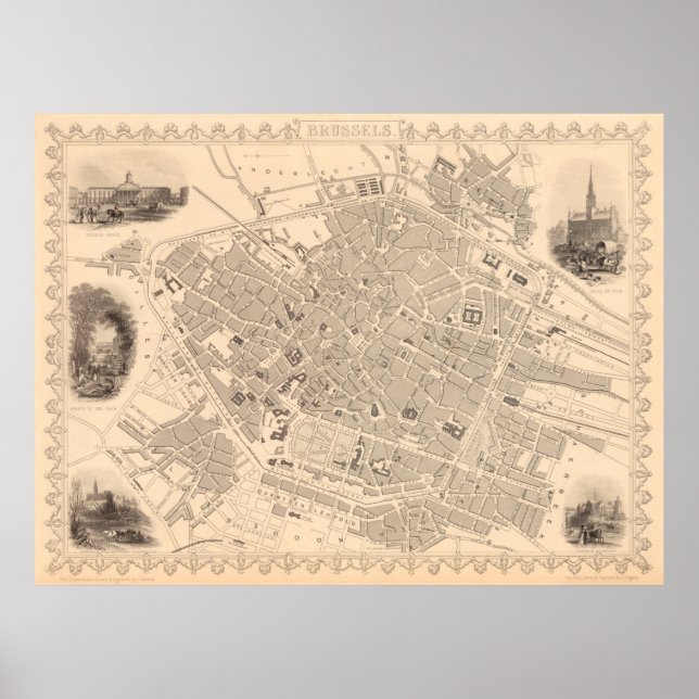 Affiche Carte vintage de Bruxelles Belgique (1851) (Devant)