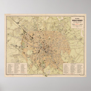 Affiche Carte vintage de Bucarest Roumanie (1911)