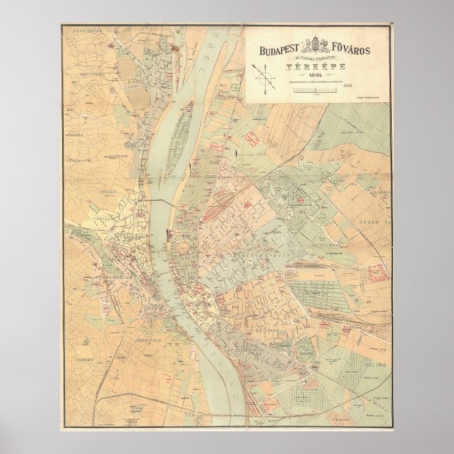 Affiche Carte vintage de Budapest Hongrie (1884) (Devant)