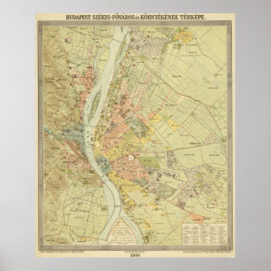 Affiche Carte vintage de Budapest Hongrie (1900)