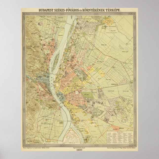 Affiche Carte vintage de Budapest Hongrie (1900) (Devant)
