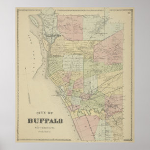 Affiche Carte vintage de Buffalo NY (1866)