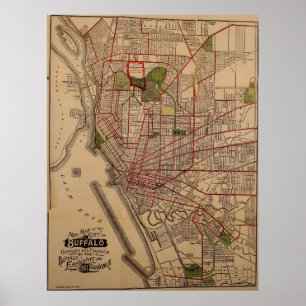 Affiche Carte vintage de Buffalo NY (1901)