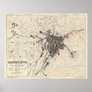 Affiche Carte vintage de Caltanissetta Italie (1943)