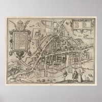 Carte vintage de Cambridge Angleterre (1575)