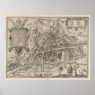 Affiche Carte vintage de Cambridge Angleterre (1575)