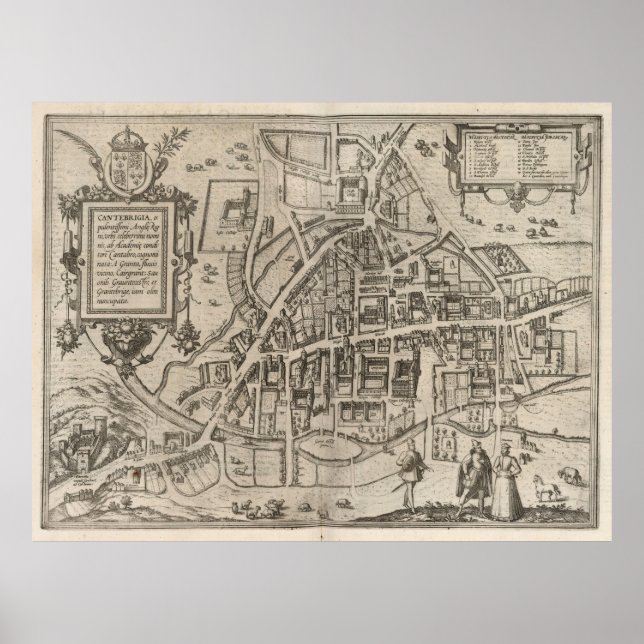 Affiche Carte vintage de Cambridge Angleterre (1575) (Devant)