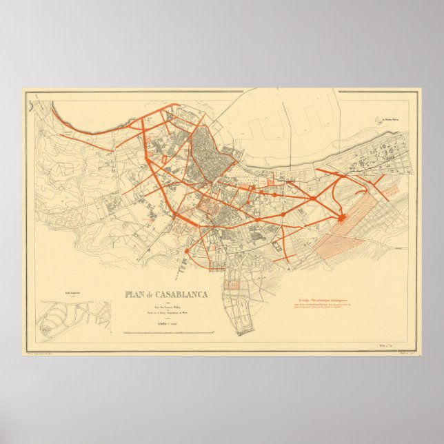 Affiche Carte vintage de Casablanca Maroc (1917) (Devant)