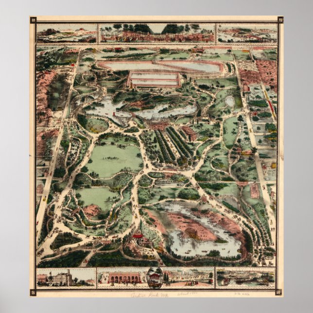 Affiche Carte vintage de Central Park NYC (1860) (Devant)