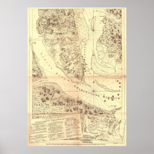 Affiche Carte vintage de Charleston Caroline du Sud (1780)