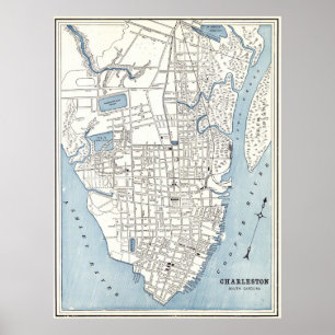 Affiche Carte vintage de Charleston la Caroline du Sud
