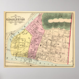 Affiche Carte vintage de Charleston la Virginie